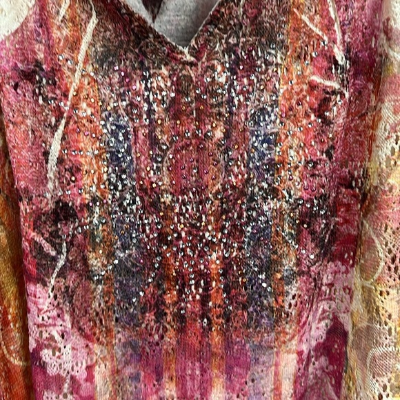 Catherines Top Womens Plus Size 1X Blouse Multicolor Boho Embellished Peasant - Picture 8 of 10